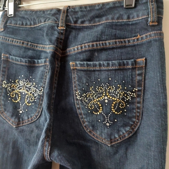 Chicos Blue Denim Charm Jeans Platinum Rhinestones Bling  Flare Bootcut Stretch - Picture 9 of 12